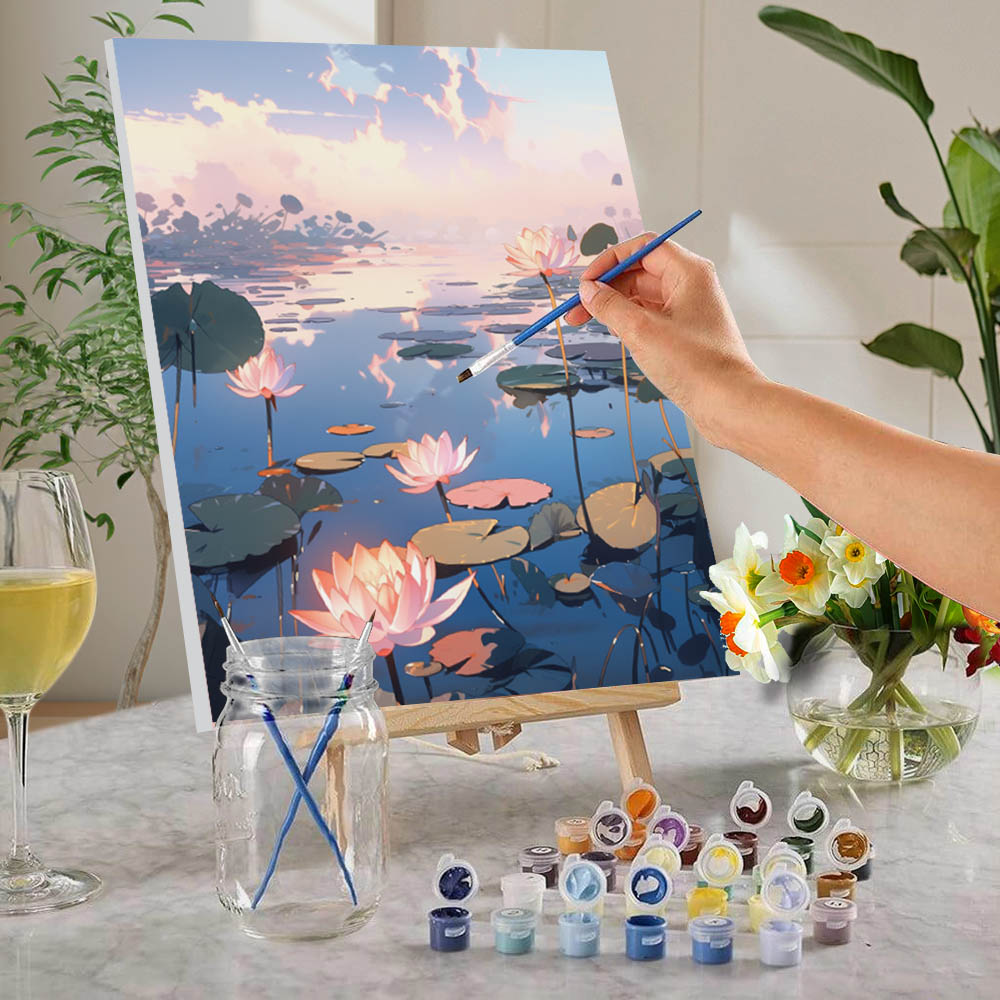 Dongguan Hengtai Hanjing Crafts Co., Ltd. 1pc painted according to numbers, DIY pigment painted according to numbers to decorate the scenery, lotus frameless painting