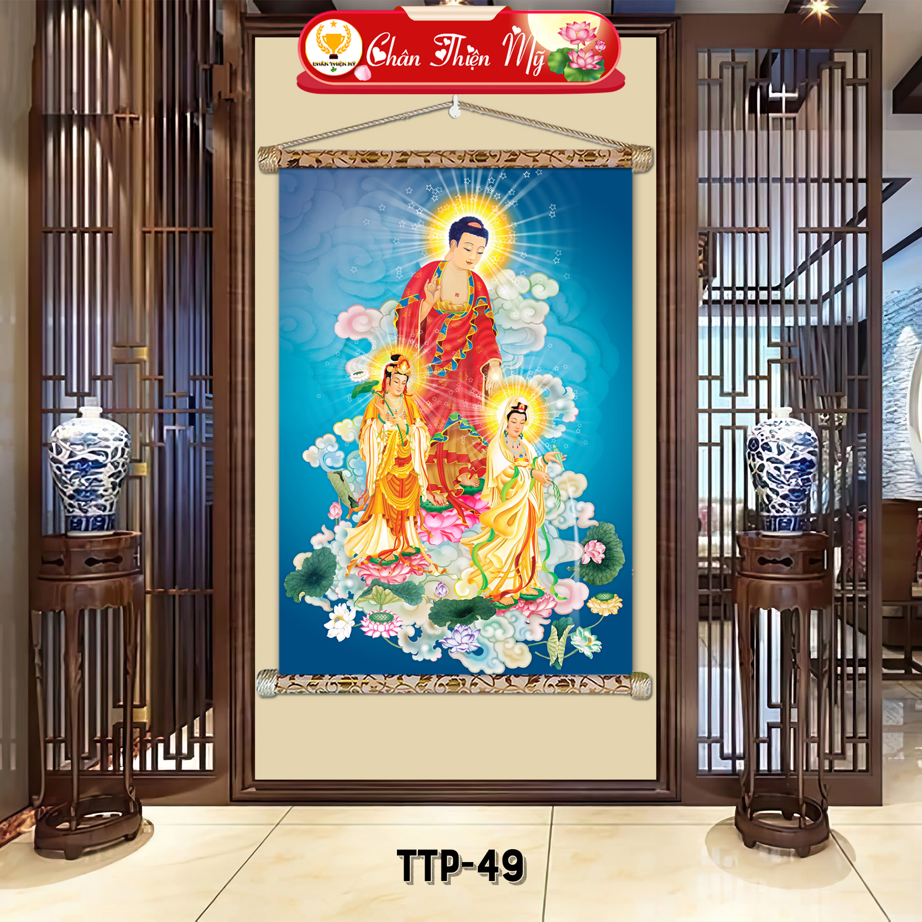 CHAN THIEN MY BUSINESS HOUSEHOLD Wall art decorative Buddhist paintings with wooden frame high quality canvas