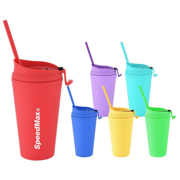 Hot Double Wall Water Travel Pastel Tumbler Coffee Cup Mug Custom Acrylic Plastic Reusable 16OZ 450ml With Fliptop Lid & Straw