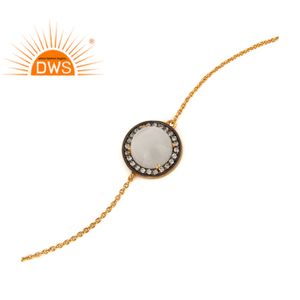 Sterling Silver White Moonstone Gemstone Bracelet and 8k Yellow Gold Plated Chain Link Bracelet Jewelry Manufacturer