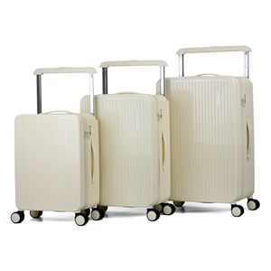 New PP Wide Trolley Luggage Suitcase Set Of Three Pieces With Double Silent Wheels TSA Lock Full Aluminum Trolley
