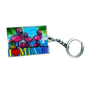 Custom shape miami beach souvenir epoxy wood mdf keychain