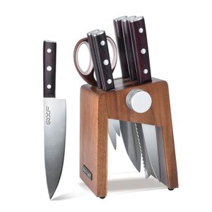 Professional 7 Pcs Chef Knife Set Full Tang Triple Riveted Stainless Steel Chefs Knife Set with Acrylic Wooden Display Stand