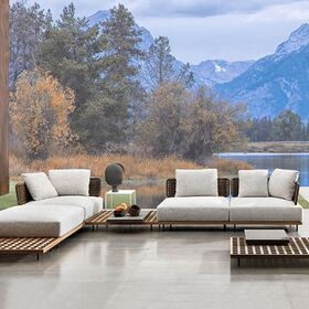 Garden Outdoor Luxury Wooden Rattan Sofa Set Corner Couch Patio Furniture