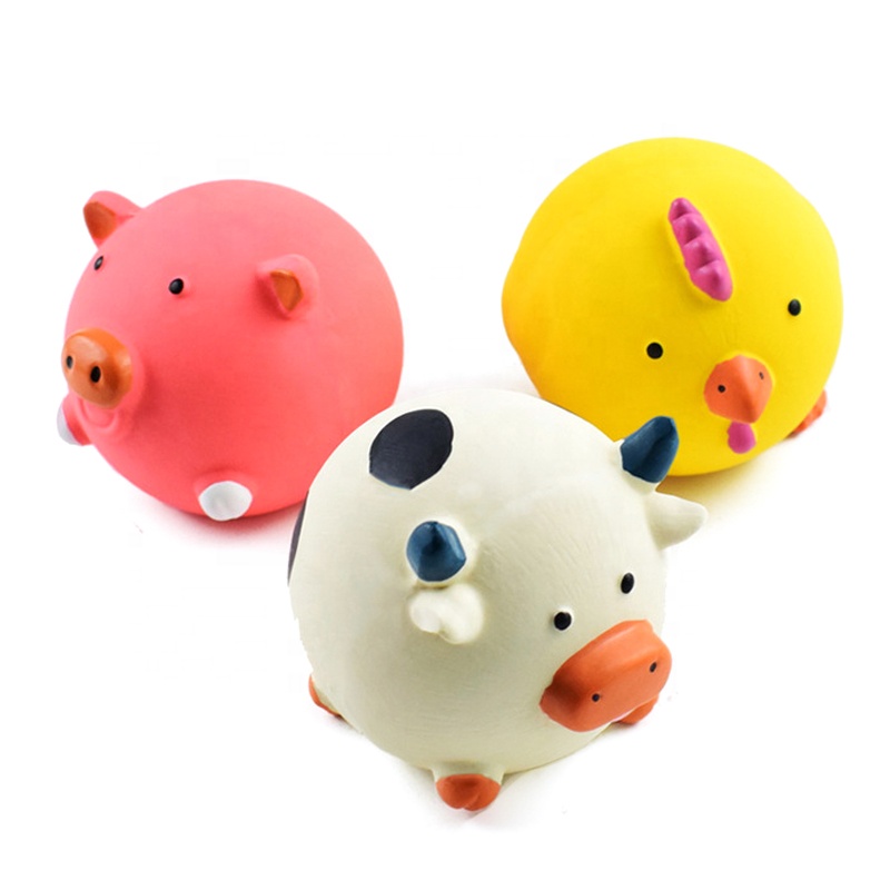 High Quality Latex Pig Cow Chick Dog Ball-Shaped Squeaky Chew Toys for Pets