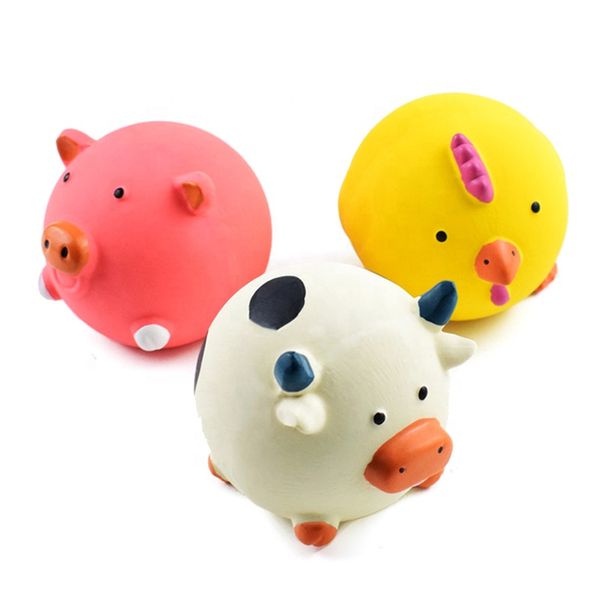 High Quality Latex Pig Cow Chick Dog Ball-Shaped Squeaky Chew Toys for Pets