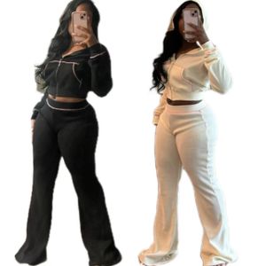 oem athleisure wear cotton mixed long sleeves zip up hoodie and sweat pants 2 two pieces waffle set women clothing tracksuit set
