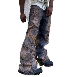 DiZNEW baggy jeans mens custom acid wash to make old man oversized torn jeans pants
