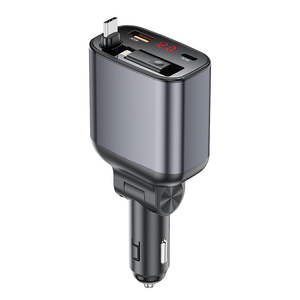 LED Display 105W Aluminium Retractable Car Charger 4 in 1 Fast Car Phone Charger PD Fast Charging USB C Car Charger