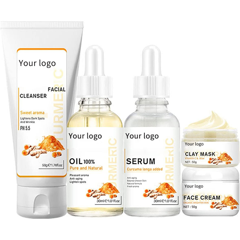 OEM Turmeric Skin Care Set Face Oil Clay Mask Moisturizing Serum Facial Cleansing for Acne Prone Dark Spot