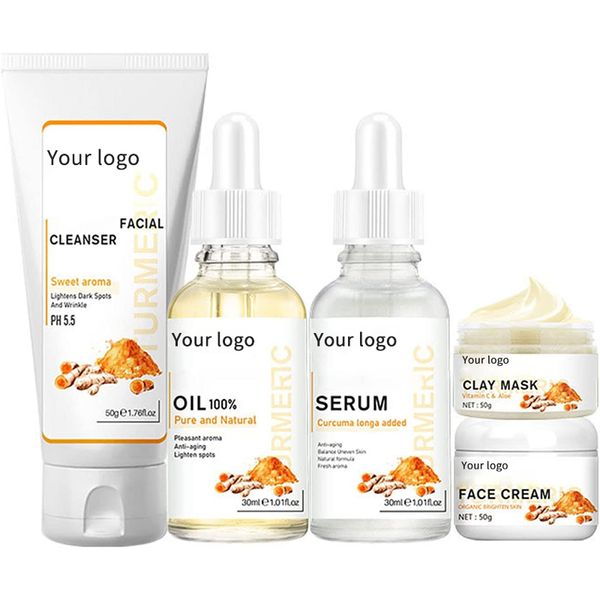 OEM Turmeric Skin Care Set Face Oil Clay Mask Moisturizing Serum Facial Cleansing for Acne Prone Dark Spot