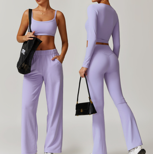Custom Logo Women Matching Set Sweat Pants Long Sleeve Top 2/3/4 Piece Set Gym Wear Workout Sets Women Clothing