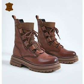 Lace up Women's Shoes Chunky Ankle Boots Fashionable and Popular Rubber High Quality Genuine Leather Non-slip Platform Female