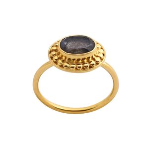 Natural Labradorite 925 Sterling Silver Ring Gold Plated Handmade Jewelry Diamond Bezel Setting Lovers-Fine GIA Certified