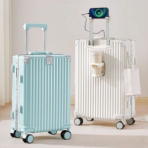 2024 Unisex Travel Trolley Luggage Hot Sell Front HOOK with USB Charging Side Hook  phone holder Spinner Wheels Custom Suitcase