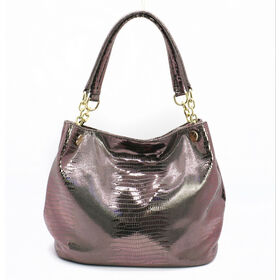 Wholesale reflective mateiral tote bag trendy handbag crack shoulder bag fashionable lady bags with double detachable straps