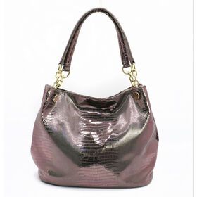 Wholesale reflective mateiral tote bag trendy handbag crack shoulder bag fashionable lady bags with double detachable straps