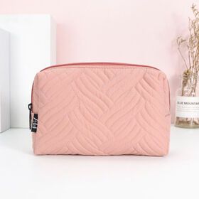 Custom Logo Nude Pink Cosmetic Organizer Pouch Travel Quilted Makeup Bag