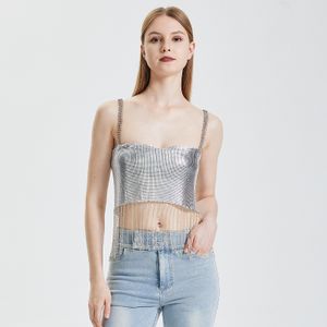 2024 New Camisole Top Silver Sequined Top Short Sexy Street Top for Women