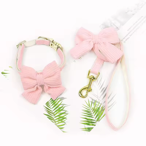 Customized Pretty Bow Puppy Harness Collar Corduroy Pet Collar Leash Comfortable Dog Cat Collar Set