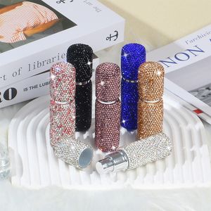 Portable 10ml super shinny crystal pink white black blue plastic perfume spray bottle with box packaging