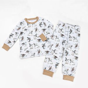 Kids Toddler Fall Lounge Sleep Clothing Custom Girls Boys Two Piece Pajamas Mallard Duck Print Knit Pajama Set