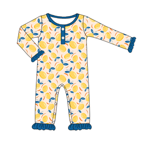 Lemon print Bamboo Fiber Custom Bamboo Cotton Baby Romper Footie Pajamas Newborn Baby clothes