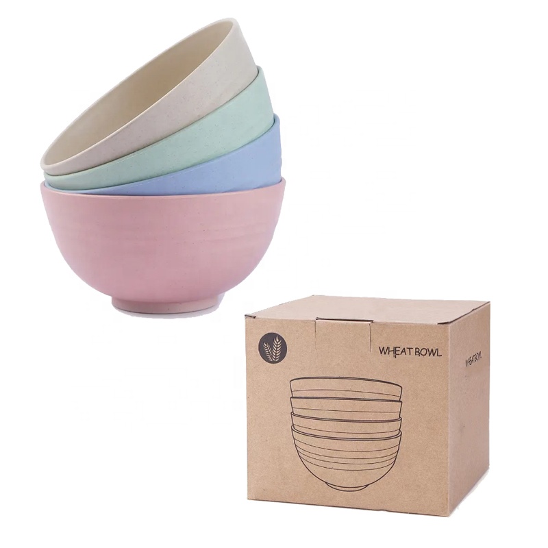 Henan Zlovy Enterprise Co., Ltd. 4pcs set Environment wheat straw bowl friendly biodegradable wheat color soup rice bowl reusable wheat straw round bowl set