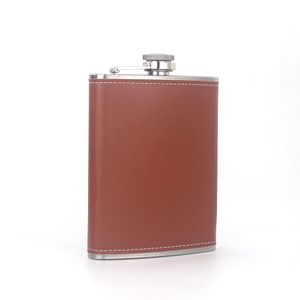 Customized Logo 1-10oz Vacuum Leather Hip Bottle Pocket Portable 8oz Stainless Steel Whiskey Flask