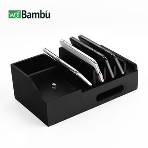 WDF DIY 7-port multi-charger mobile phone desk stand charger organizer bamboo charging station