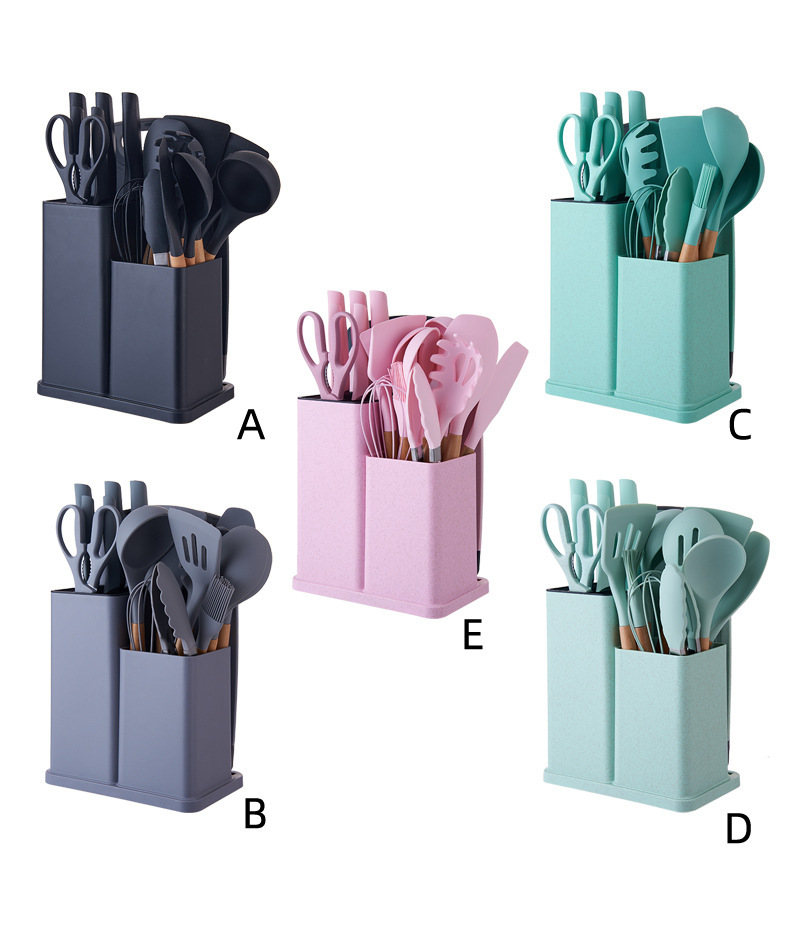 Zhengzhou Jiaqianbei Trading Co., Ltd. 19-piece storage rack Soup spoon spatula cutting board set Non-stick pan heat resistant kitchen silicone kitchenware set