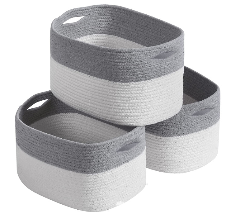 hot selling collapsible Baby Clothes Organizer hand cotton rope woven storage basket with handles