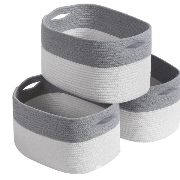 hot selling collapsible Baby Clothes Organizer hand cotton rope woven storage basket with handles