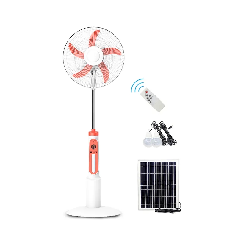 New 16Inch Remote Control Usb Rechargeable Floor Standing Solar Electric Fan With Led Light