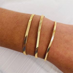MECYLIFE Fashion Minimalist Jewelry Flat Snake Chain Stainless Steel Gold Plated Bracelet Wholesale Women