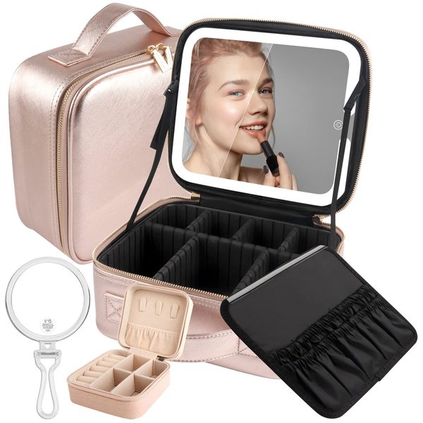 Women's Makeup Organizers Storage Box Bags Small Travel Beauty Tool Smart Led Light Mirror Cosmetic Case