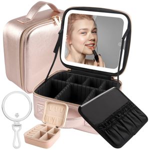 Women's Makeup Organizers Storage Box Bags Small Travel Beauty Tool Smart Led Light Mirror Cosmetic Case