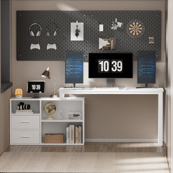 Modern Rectangle L-Shaped Office Desk with Stylish Metal Base Industrial Design Furniture