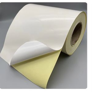 coated paper 80gsm/Hotmelt/ 60gsm white yellow glassine label jumbo rolls self adhesive material