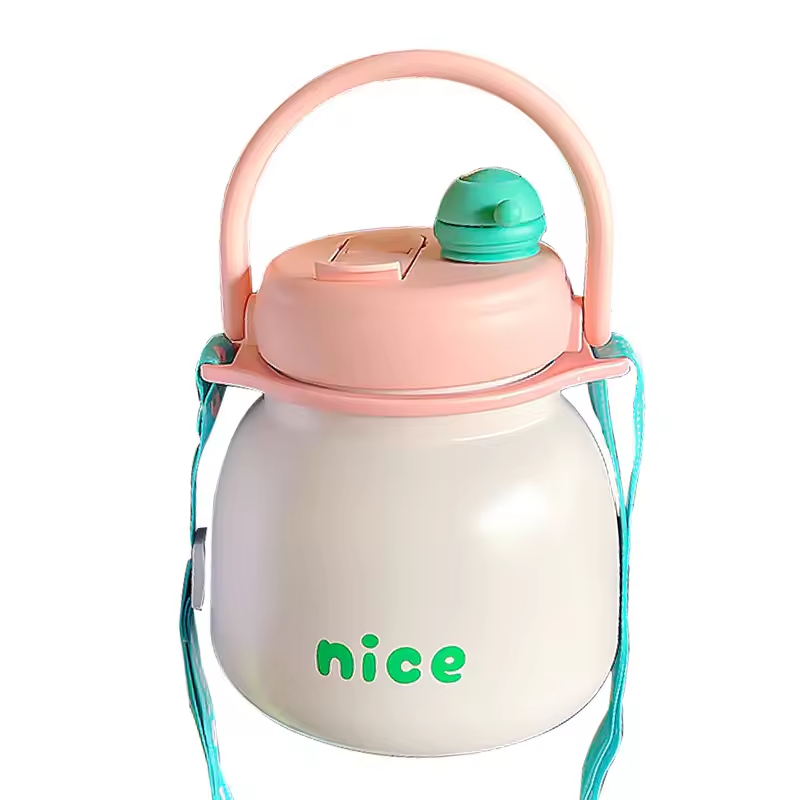 Yiwu Lidian Cup Industry Co., Ltd. Wholesale Kids Large Capacity Big Belly Vaccum Cup Double Drink With Straw Big Handle Cute Portable Keep Heat Longer