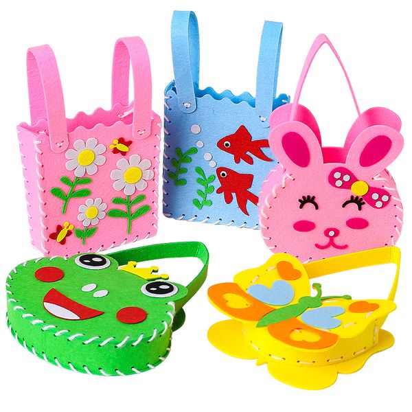 Children Beginners Educational Sewing DIY Handmade Gift Sticker Crafts Kits Animal Felt Bag Fabric Toys Sewing Kids Art