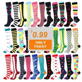 Hot Sale Plus Size 20-30mmhg Unisex Running Athletic Stocking Custom Knee High Fancy Nurse Medical Sports Compression SocksPopular