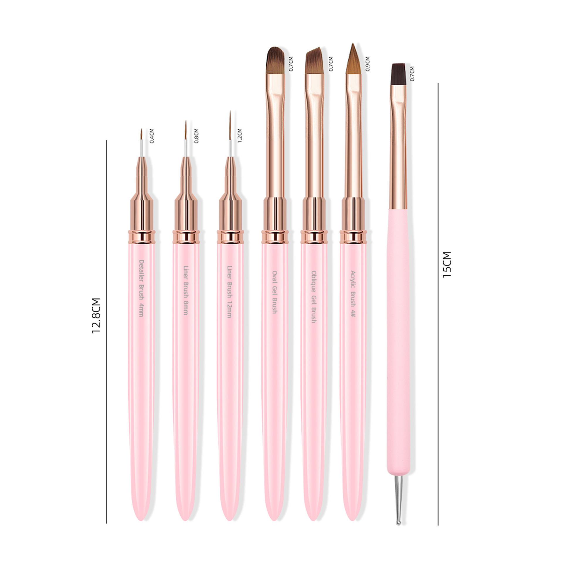 Professional 7PCS Nail Brushes Tool Set Pink Gold Manicure Fine Liner Drawing Brush Nail Dotting Pen DIY Acrylic Nail Brushes
