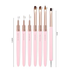Professional 7PCS Nail Brushes Tool Set Pink Gold Manicure Fine Liner Drawing Brush Nail Dotting Pen DIY Acrylic Nail Brushes