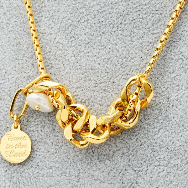 Coin Pearl Necklace 18K Gold Jewelry, Boho 18K Gold Letter Necklace