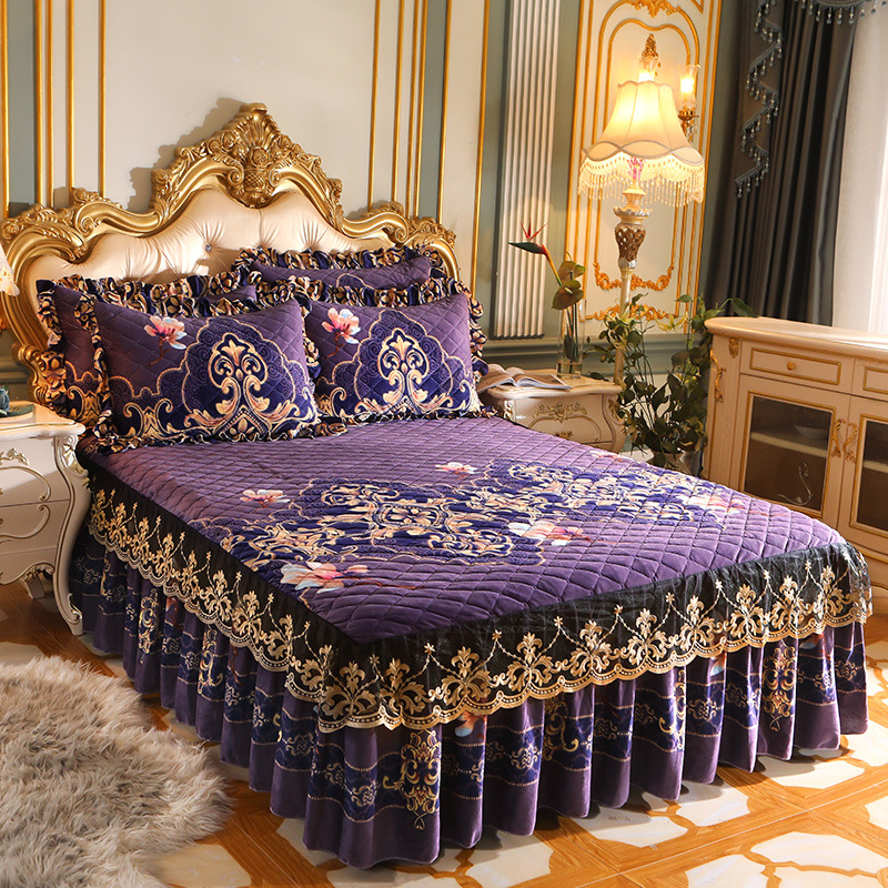 High Quality 4pcs duvet quilt cover milk velvet home textile warm bedsheets bedding set bed skirt