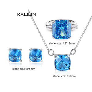 12mm princess cut 925 silver jewelry sets blue zirconia jewelry