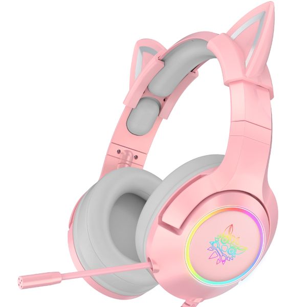 Onikuma K9 Trendy Design 7.1 Virtual Surround Sound Wired Gaming Headset With Detachable Cat Ear For Female Gamers