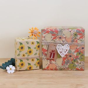 Kraft Floral Wrapping Paper Bundle, Vintage Spring Flowers Rose Gift Wrap Paper for Wedding Bridal Shower Birthday