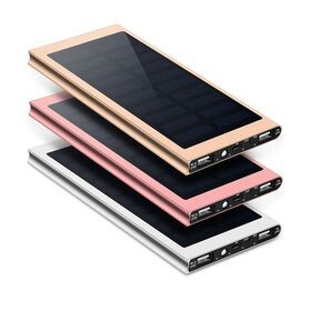 Customize logo ultra thin Metal powerbank  portable external battery charger dual usb waterproof solar power bank 20000mah